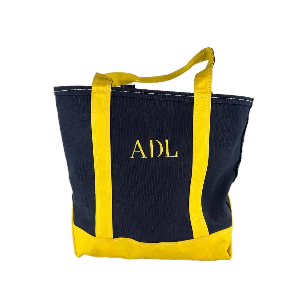 VTG L.L.Bean Boat and Tote Canvas & Vinyl Zip Top Rare Navy Yellow Bags USA Made